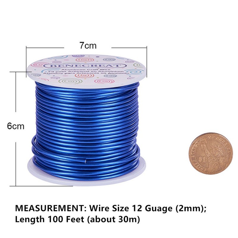 BENECREAT 12 Gauge Jewelry Craft Aluminum Wire 100 Feet Bendable Metal Sculpting Wire for Craft Floral Model Skeleton Making (Blue, 2mm) - Image 2
